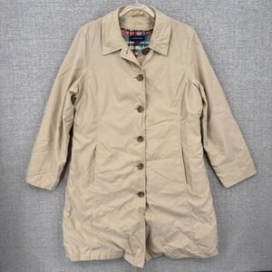 Lands' End Women's M‎ 10-12 Trench Coat Beige Rain Jacket W/ Full Zip In Lining